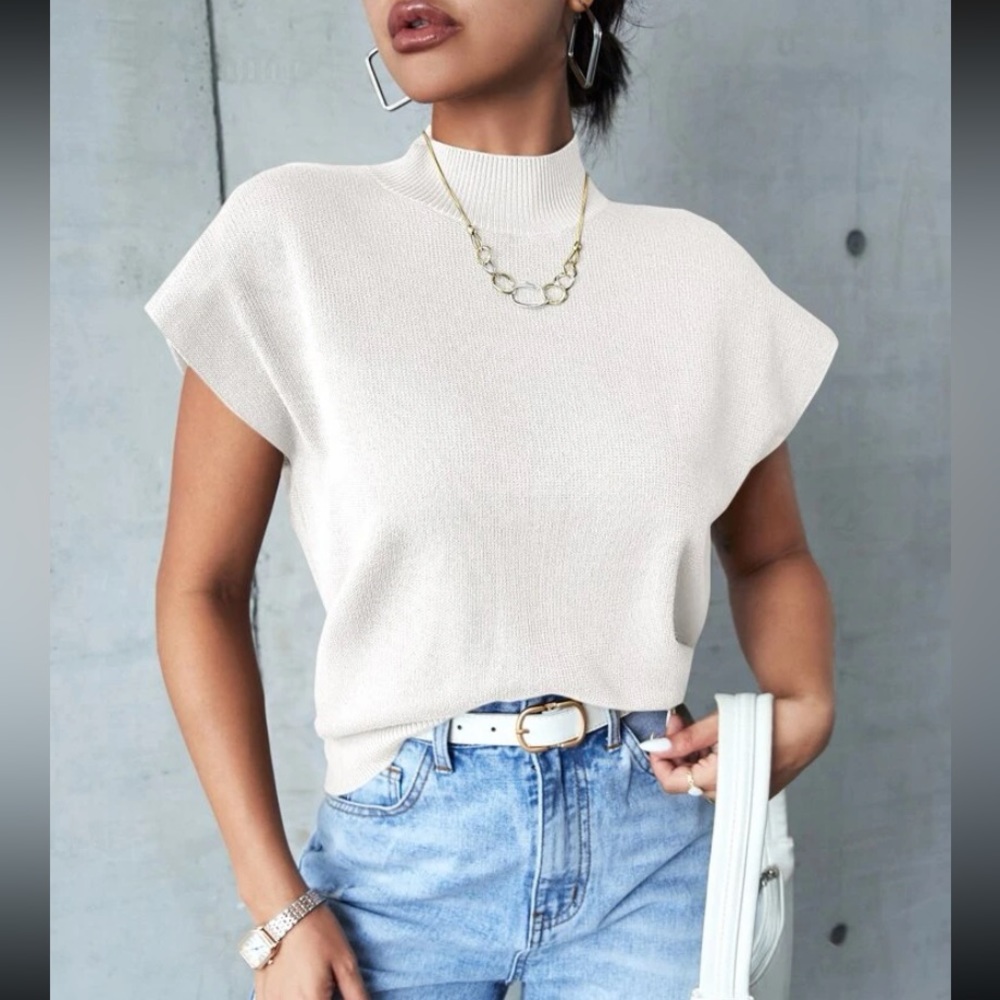 Mock neck batwing knit top